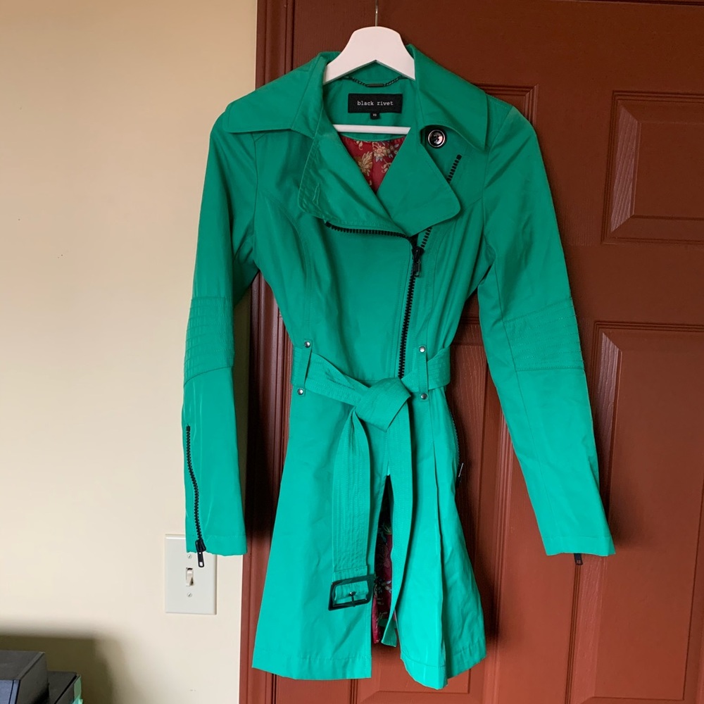 Green Trench Coat with Floral inside Liner